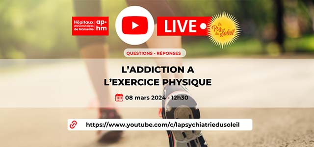 Illustration du live sur les addiction à l'exercice physique de la chaine youtube de la psy du soleil