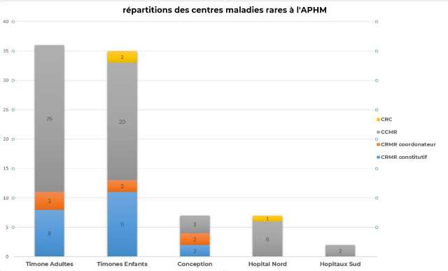 Un graphique montrant la répartitions des centres de maladies rares à l'AP-HM