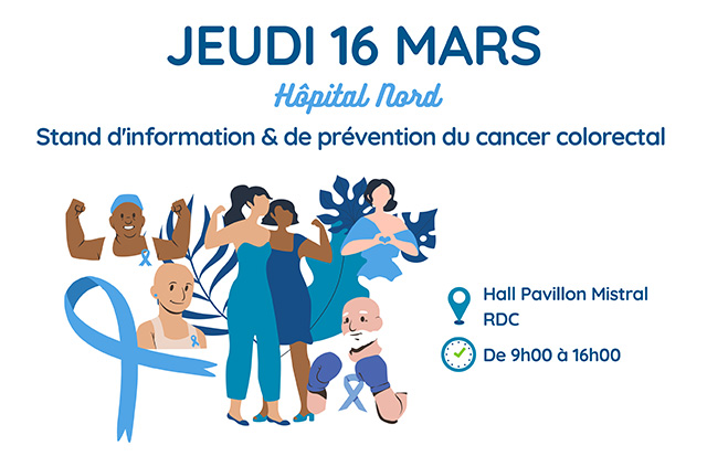 stand d'information cancer colorectale le 16 mars à l'Hôpital NORD